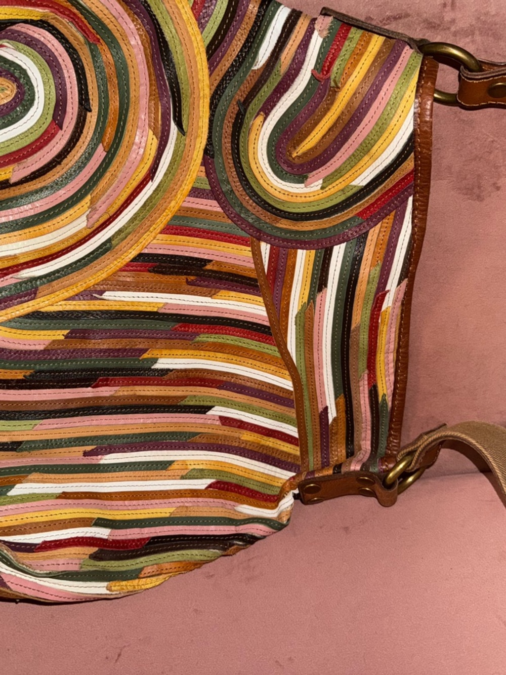 Lucky Brand Multicolor Striped Leather Shoulder Bag - Pink, Green & Yellow
